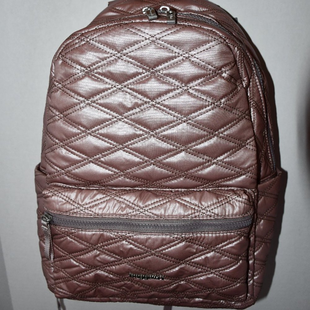 Baggallini Quilted Nylon Backpack in Rose Metallic